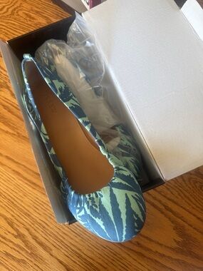 J. Crew Green and Navy Printed Ballet Flats